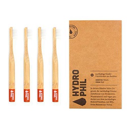 Hydro Phil SOSTENIBLE Niños de cepillo de dientes de bambú rojo suave (4 unidades suave