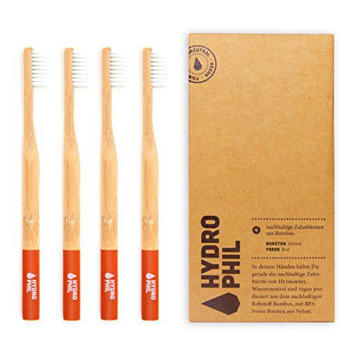 Hydro Phil SOSTENIBLE Cepillo de dientes de bambú rojo 4 unidades mittelweich Medio suave