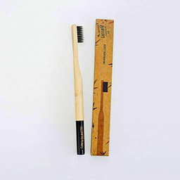 BIO BRUSH Negro | MEDIA | Cepillo de dientes de bambú de primera calidad | Cerdas impregnadas con Carbón Activado |