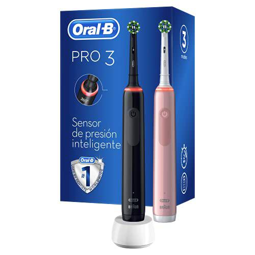 Oral-B Pro 3 3900 Conjunto De 2 Cepillos de Dientes Eléctricos + 2 Mangos con Sensor de Presión Visible