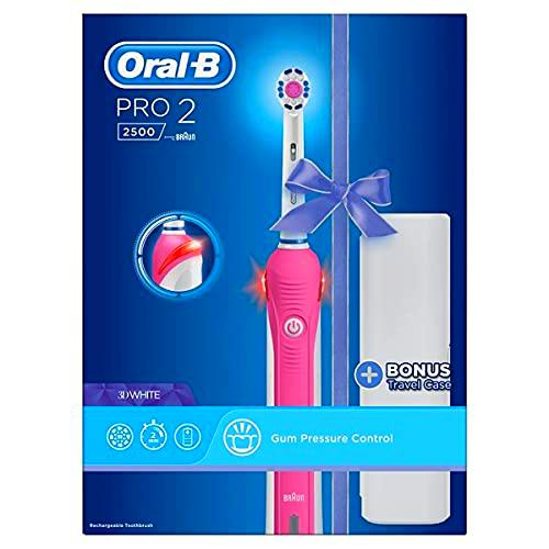 Oral-B Pro 2500 3D White Electric Rechargeable Toothbrush with Travel Case Powered by Braun