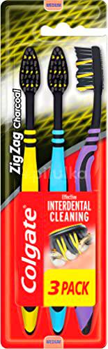 Black Toothbrush Zig Zag Charcoal 3 Pcs