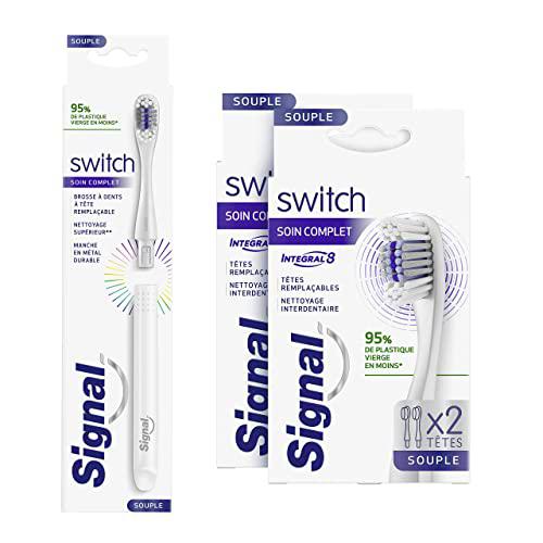 Signal Switch - Set de cuidado dental (1 mango de metal y 5 cabezales de cepillo para 1 año de reserva en cabezales de cepillo de dientes y 95% menos de residuos de plástico)