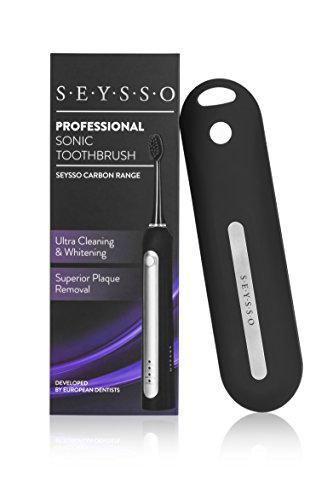 SEYSSO Professional Sonic Toothbrush • Cepillo de dientes recargable • Negro • 96 000 vibraciones sónicas por minuto • Funda de viaje con cargador USB • 2 cabezales de repuesto • 2 años de garantía