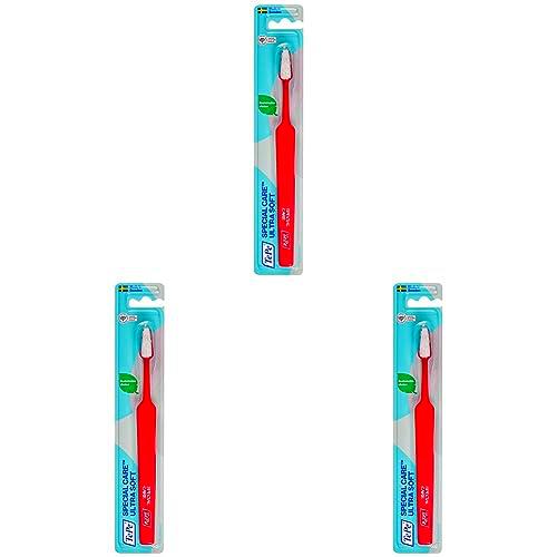 TePeSpecial Care Cepillo de dientes ultra-suave/Cepillo manual para tejido bucal sensible/Indicado para uso post-operatorio/Tamaño regular/Color rojo (Paquete de 3)