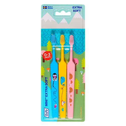 TEPE Cepillo de dientes extra suave Mini X-Soft para niños de hasta 3 años, multicolor