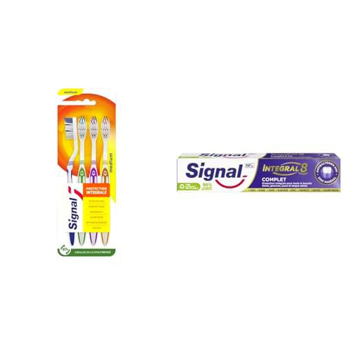 Signal - Integral 8 Pasta de Dientes Protección Completa &amp; Cepillo de Dientes Medio Protección Integral 4 unidades