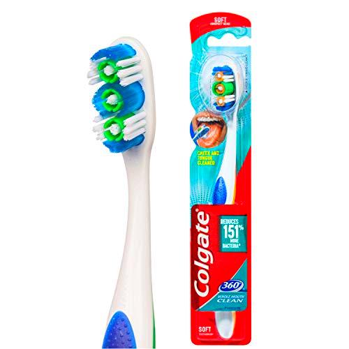 Cepillo de dientes Colgate 360 suave, limpiador de lengua y mejillas