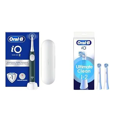 Oral-B iO 2 Cepillo de Dientes Eléctrico Verde Bosque Con Estuche De Viaje + 3 Cabezales De Recambio Blancos Oral-B iO de Oral-B