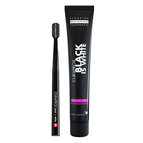 Curaprox Black is White Set de Pasta de Dientes con Carbón Activado y Cepillo Manual