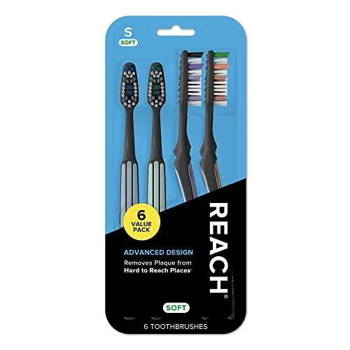 Reach Cepillo de dientes de cerdas suaves de diseño avanzado con tapas de cepillo de dientes