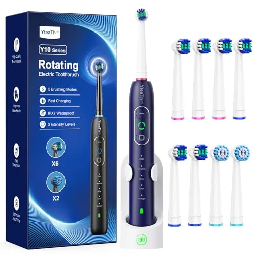 Cepillo de Dientes Eléctrico de Rotación Adultos, 8 Cabezales