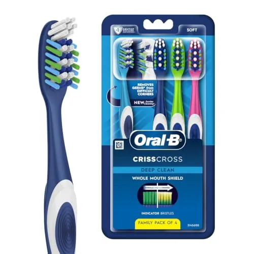 Oral B Criss Cross - Paquete familiar de 4 cepillos de dientes