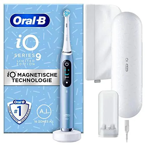 Oral-B iO 9 Luxe Edition Brosse à dents Électrique Technologie Magnétique 7 Modes de Nettoyage 3D Analyse Couleur Ecran Chargeur Sac de Voyage & Sac de Beauté Bleu Marine