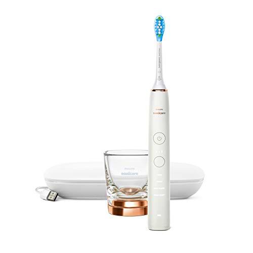 Philips Sonicare HX9911/94 Diamond Clean 9000 - Cepillo de dientes eléctrico con cabezal inteligente,sensor de presión,4 modos,3 intensidades,vaso cargador y estuche cargador de viaje,blanco/oro rosa