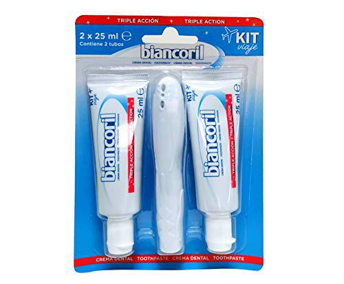 Biancoril Kit de Viaje con 2 Dentífricos + Cepillo de Viaje 25 ml