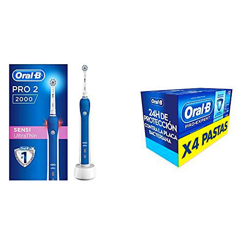 Oral-B PRO 2 2000 Sensi Ultrathin Cepillo de dientes eléctrico recargable con tecnología de Braun + Oral-B Pro-Expert Protección Profesional Pasta de Dientes, Pack de 4