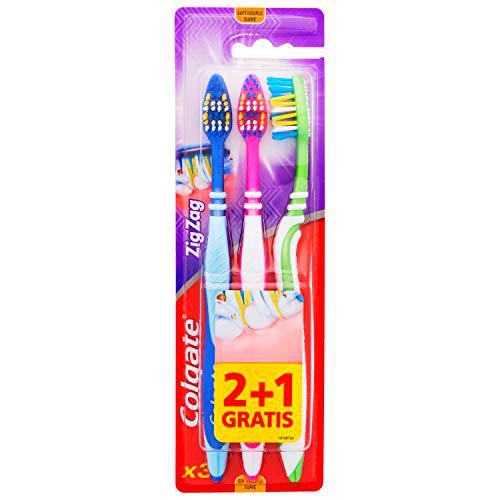 Colgate ZigZag Cepillo de Dientes, Suave, 3 Unidades