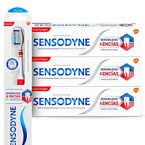Sensodyne Pack De 3 Pasta De Dientes Con Un Cepillo De Dientes Suave Sensibilidad &amp; Encías