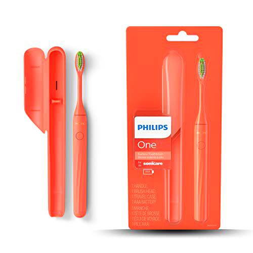 Philips One Cepillo de Dientes a Pilas - Cepillo Eléctrico color Coral de Miami (Modelo HY1100/01)