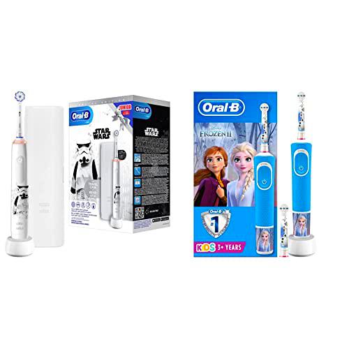 Oral-B Junior - Cepillo de dientes eléctrico para niños a partir de 6 ,color blanco &amp; Oral-B Niños Cepillo De Dientes Eléctrico con Mango de Frozen 2 Recargable y Tecnolog