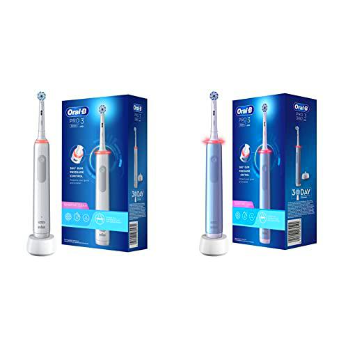 Oral-B PRO 3 Cepillo de Dientes Eléctrico con Mango Recargable y Sensor de Pre- Azul &amp; Oral-B PRO 3 Cepillo de Dientes Eléctrico con Mango Recargable,Blanco, 1 unidad