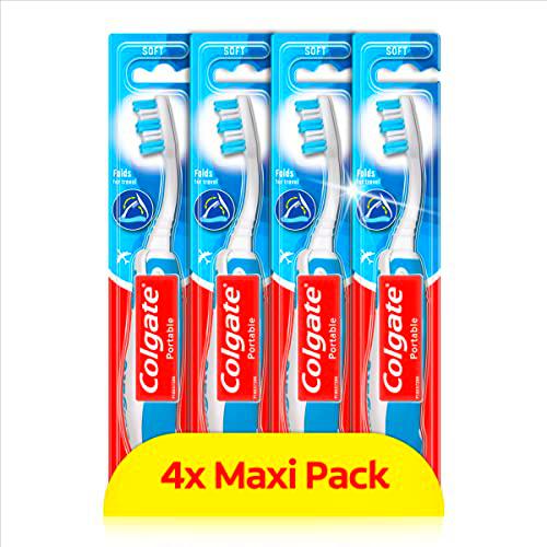 Colgate Cepillo de dientes suave portátil, paquete de 4 unidades