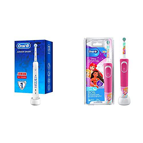 Oral-B Junior Smart Cepillo De Dientes Eléctrico, 1 Mango Blanco Recargable Con Tecnología De Braun &amp; Kids-Cepillo Eléctrico De Princesas Con Tecnología De Braun,modelos surtidos