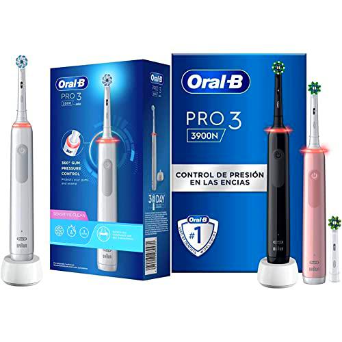 Oral-B PRO 3 3000 Sensitive Clean cepillo de dientes eléctrico,con modos de limpieza blanco,1 unidad &amp; Pro 3 3900N Cepillos de Dientes Eléctricos (Pack de 2) Negro y Rosa