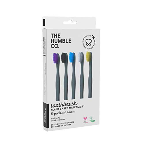 The Humble Co. Paquete familiar de cepillos de dientes a base de plantas (5-p) | Cerdas sensibles | Biodegradables
