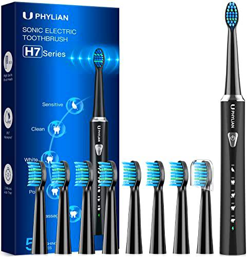 Cepillo de dientes eléctrico, cepillo de dientes eléctrico sónico para adultos con 8 cabezales de cepillo de dientes