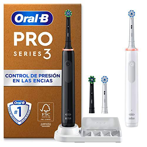 Oral-B Pro 3 3900 Dual Pack Negro y Blanco Cepillos de Dientes Eléctricos con 3 Cabezales
