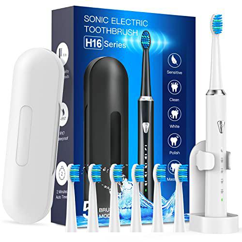 Cepillo de dientes eléctrico Sonic para adultos, cepillos de dientes electrónicos recargables con 5 modos y 6 cabezales de cepillo