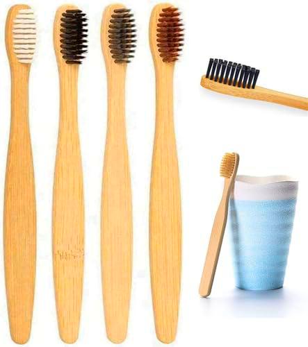 Cepillos de dientes de bambú para niños (paquete de 4) | Cerdas seguras para el color sin BPA | Cepillos de dientes de carbón de bambú | Cepillo de dientes biodegradable y ecológico para niños