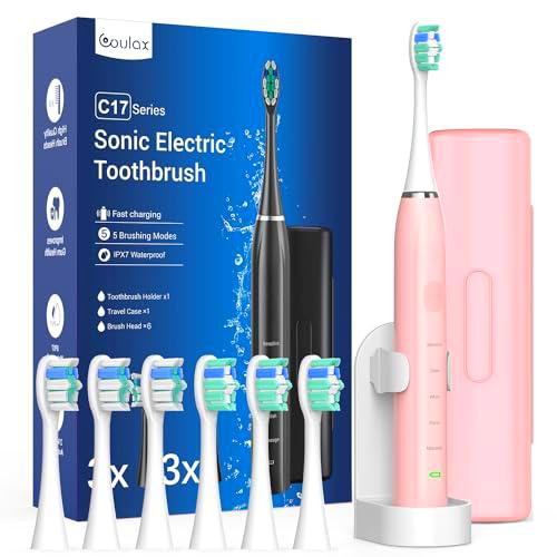 Cepillo de dientes eléctrico para adultos - Cepillo de dientes sónico con 6 cabezales de cepillo