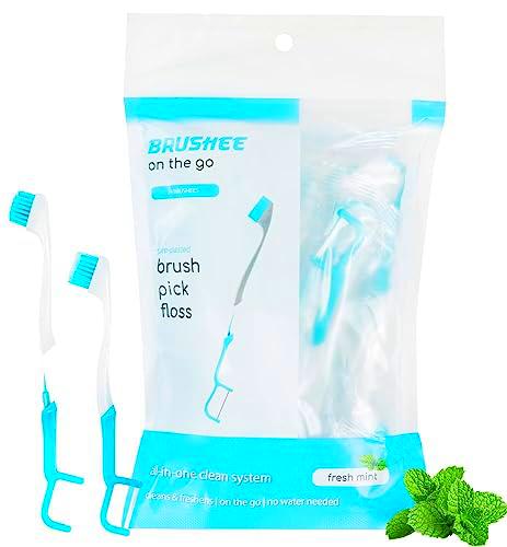 Brushee la evolución del cuidado oral | 3-en-1 herramienta (pre-pegado de mini-brush + floss + elige) | envuelta individualmente |cepillos de dientes de viaje previamente empastado -(paquete de 24)
