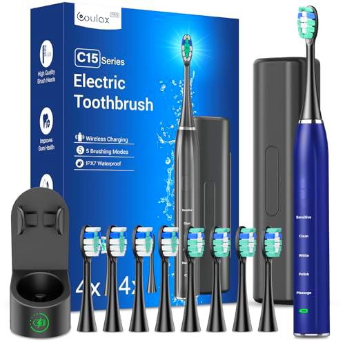 Cepillo de dientes eléctrico sónico para adultos - Blanqueamiento ultrasónico cepillo de dientes eléctrico con estuche de viaje y estación de carga