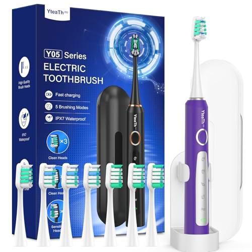 Cepillo de Dientes Eléctrico Sónico para Mujer - Cepillo Electrico Sónico Adultos con 8 Cabezales y Estuche de Viaje