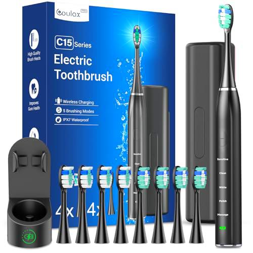Cepillo de dientes eléctrico sónico para adultos con estación de carga inalámbrica y 8 cabezales de cepillo