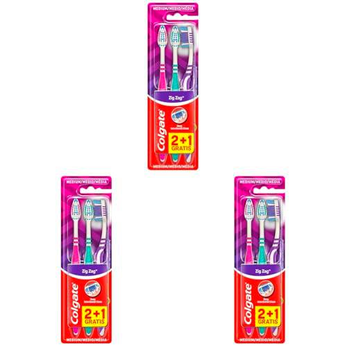 Colgate ZigZag Cepillo de Dientes Dureza Media, Pack 3 Uds
