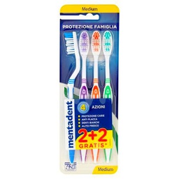 Mentadent Cepillo de dientes mediano 4 acciones, 1 paquete de 4 cepillos