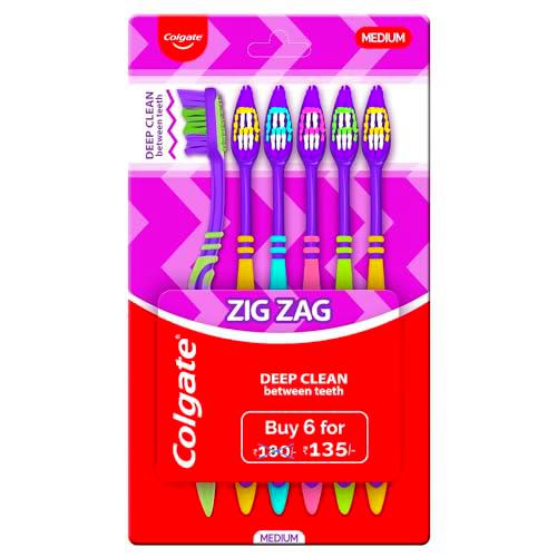 Colgate Cepillo de dientes en zigzag para limpieza dental interna profunda con cerdas multiángulo en zigzag (mediano