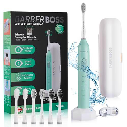 BarberBoss Cepillo de dientes eléctrico sónico, cepillo de dientes sónico con 3 configuraciones de oscilación y 2 modos