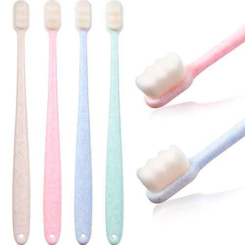 Juego de 4 cepillos de dientes extra suaves 20000 cerdas micro nano cepillo de dientes para encías frágiles adultos niños (azul