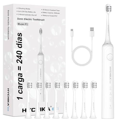 Cepillo de dientes eléctrico sónicos para adultos - Recargable,batería de 240 días con 2500mAh,8 cabezales