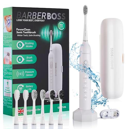 BarberBoss Cepillo de dientes eléctrico sónico, cepillo dientes para adultos con 5 modos