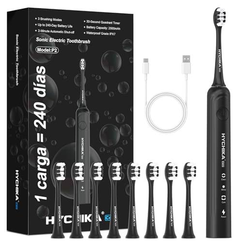 Cepillo de dientes eléctrico sónico para adultos,recargable 240 días de duración de batería con 2500mAh,8 cabezales de repuesto,3 modos de limpieza y resistencia al agua IPX7,negro