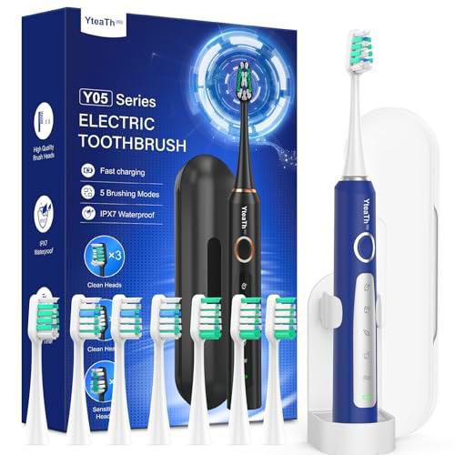 Cepillo de Dientes Eléctrico Sónico para Hombres - Cepillo Electrico Sónico Adultos con 8 Cabezales y Estuche de Viaje