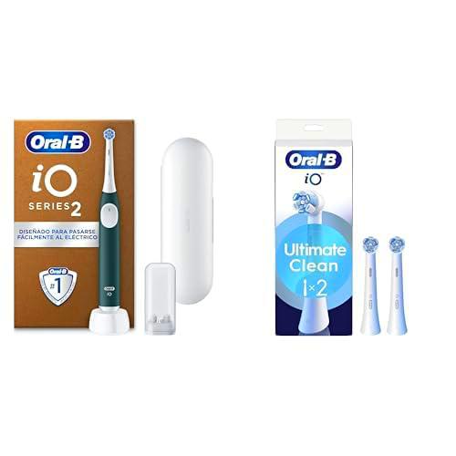 Oral-B iO 2 Cepillo de Dientes Eléctrico Verde Bosque Con Estuche De Viaje y Soporte De Recambios + 3 Cabezales De Recambio Blancos Oral-B iO
