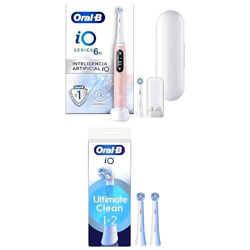 Oral-B iO 6N Cepillo de Dientes Eléctrico Rosa Con Estuche de Viaje + 4 Cabezales De Recambio Blancos Oral-B iO